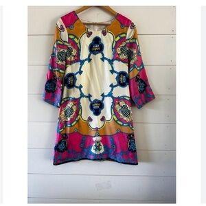 Julie by Julie Brown Long Sleeve Sheath Dress Multi Color Design Knee Sz Large